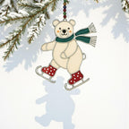 Playful stained glass bear ornament bringing holiday cheer and handmade beauty to Christmas tree décor.