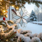 Colorful ribbon options for hanging the stained glass snowflake ornament, including red, green, blue, and other festive colors.