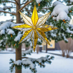 Size guide for the stained glass snowflake ornament, showing its 6-inch height and overall measurements for perfect holiday decor.