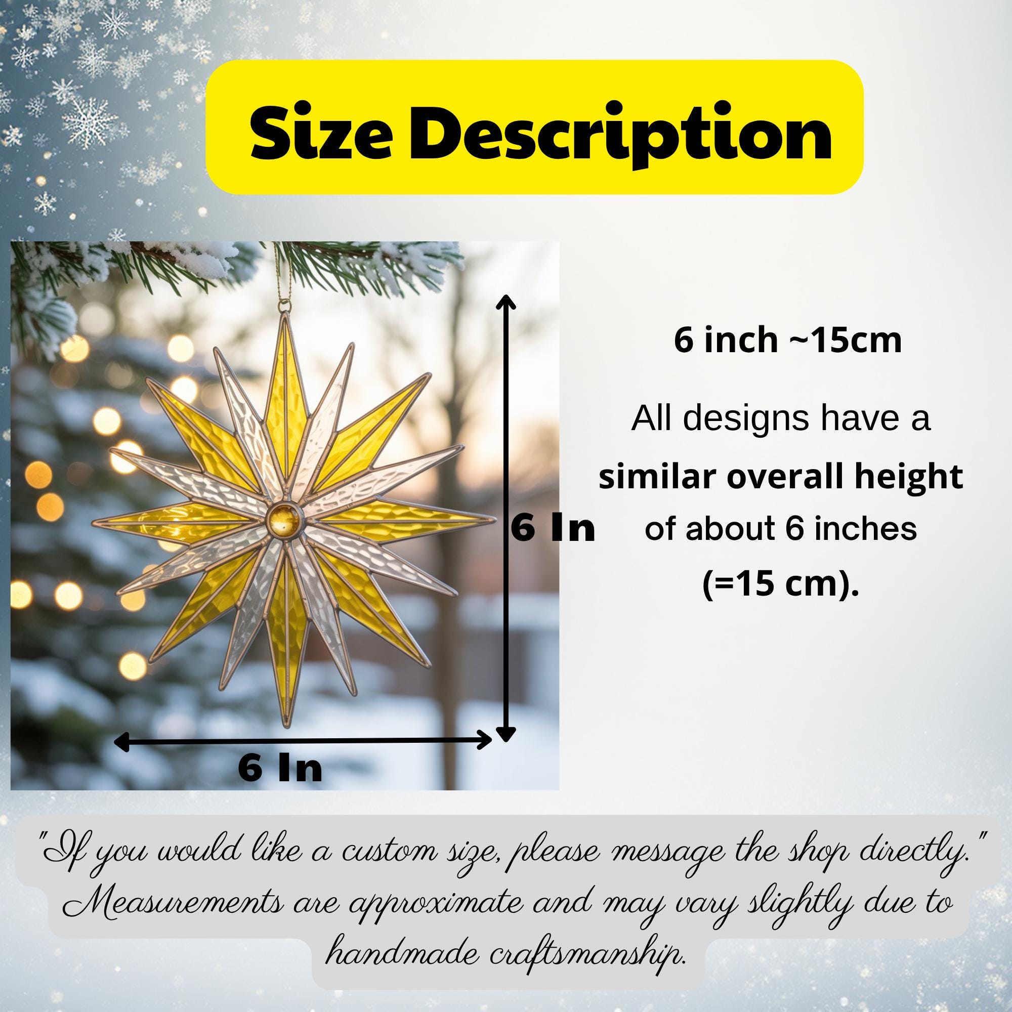 Another perspective of the handmade stained glass snowflake ornament, showing its elegant design and bright hues.