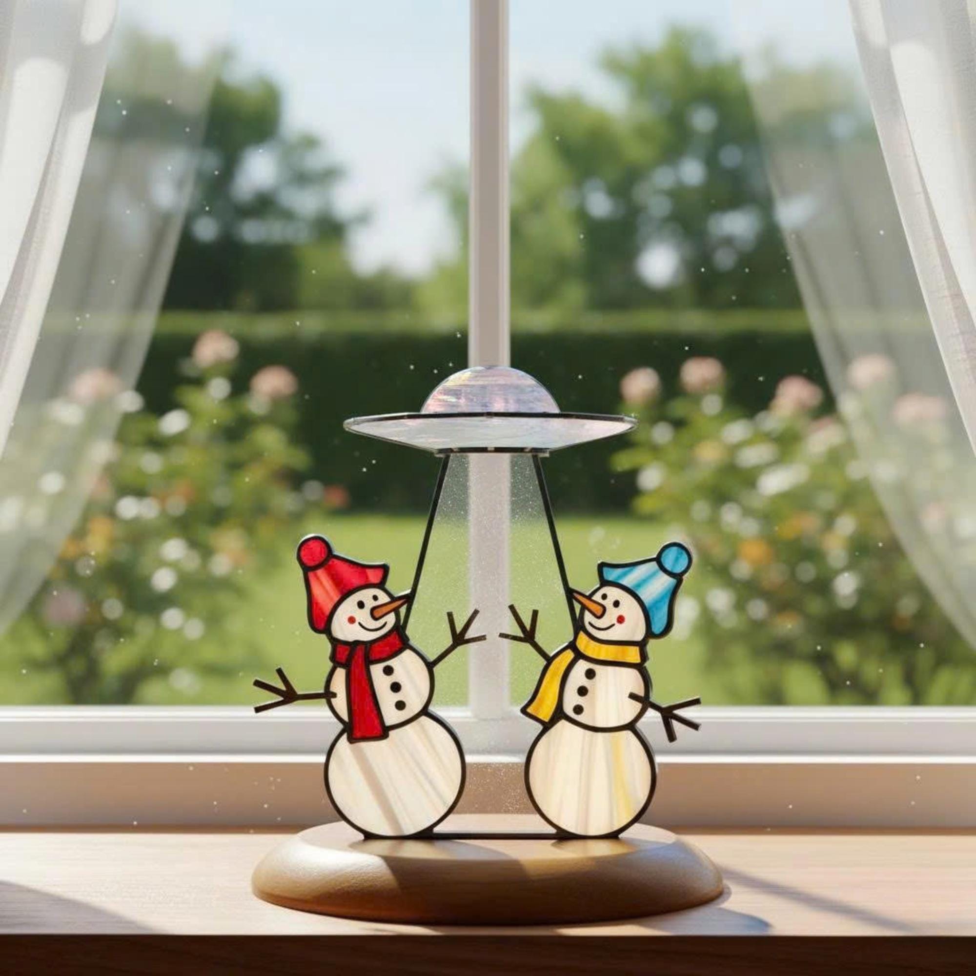 Cozy living room with glass snowman ornament – Christmas home decoration lighting up.