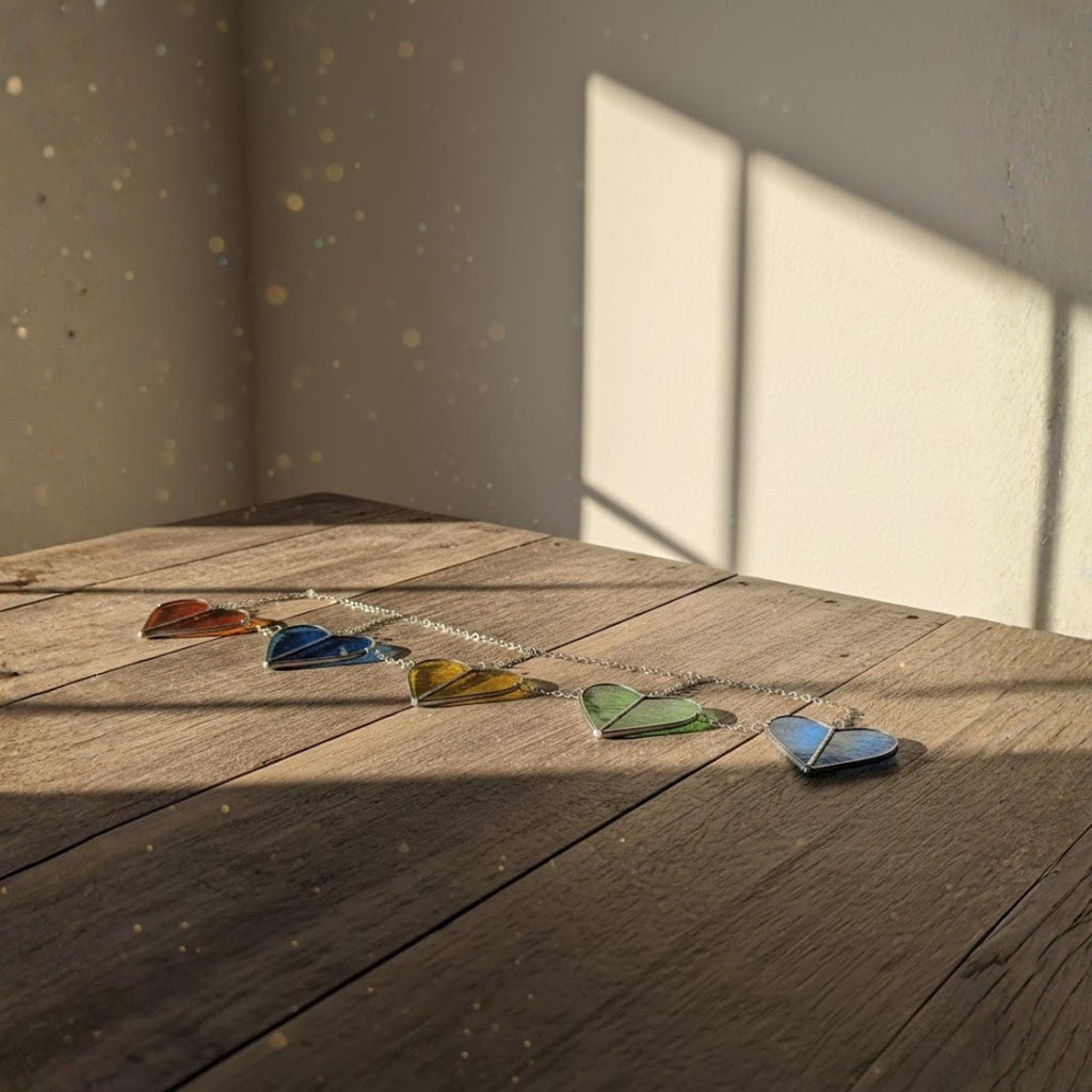 Rainbow Heart Stained Glass Suncatcher – Handmade Colorful Window Hanging, Pride Ornament, Valentine Gift, Birthday Decor, Holiday Home Art