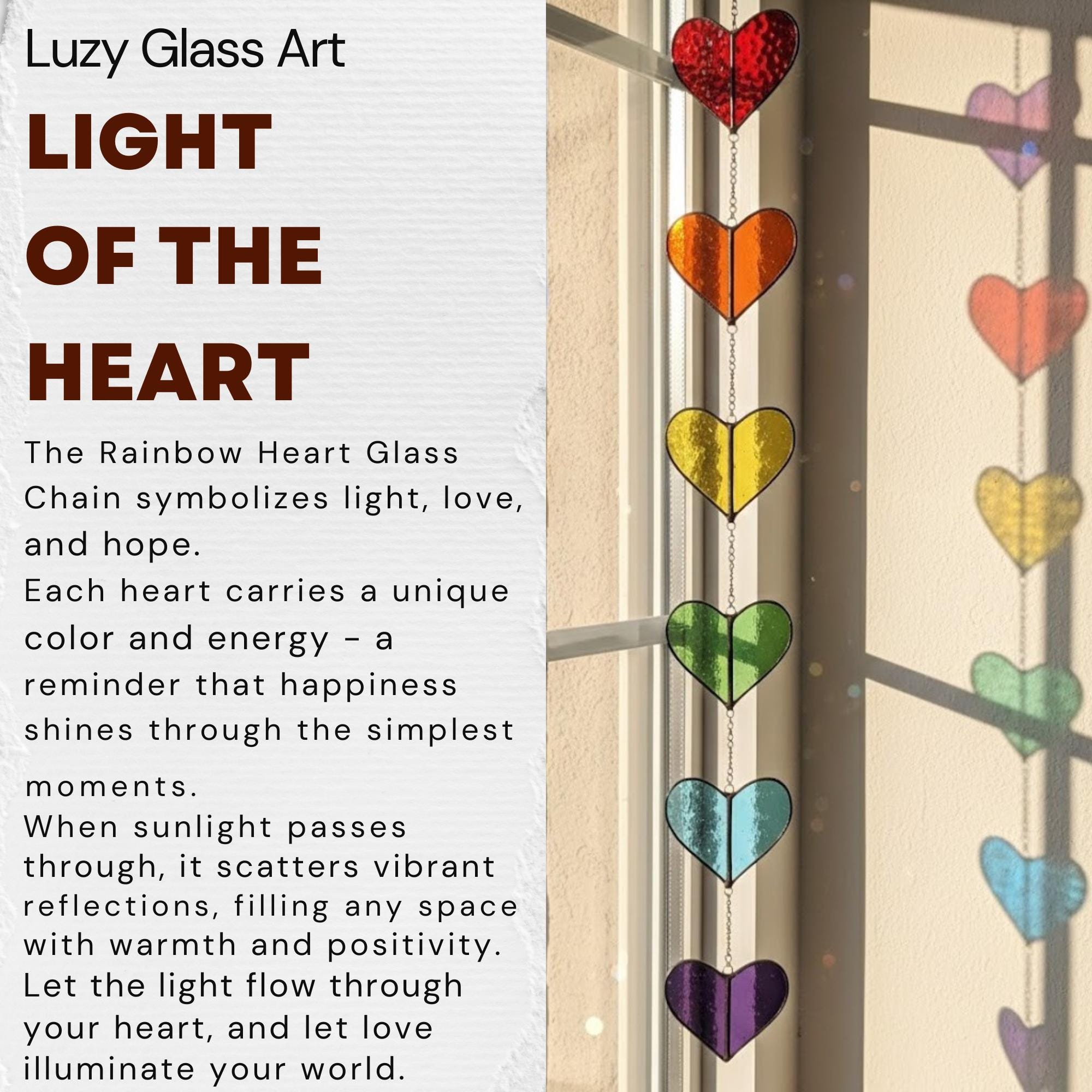 Rainbow Heart Stained Glass Suncatcher – Handmade Colorful Window Hanging, Pride Ornament, Valentine Gift, Birthday Decor, Holiday Home Art