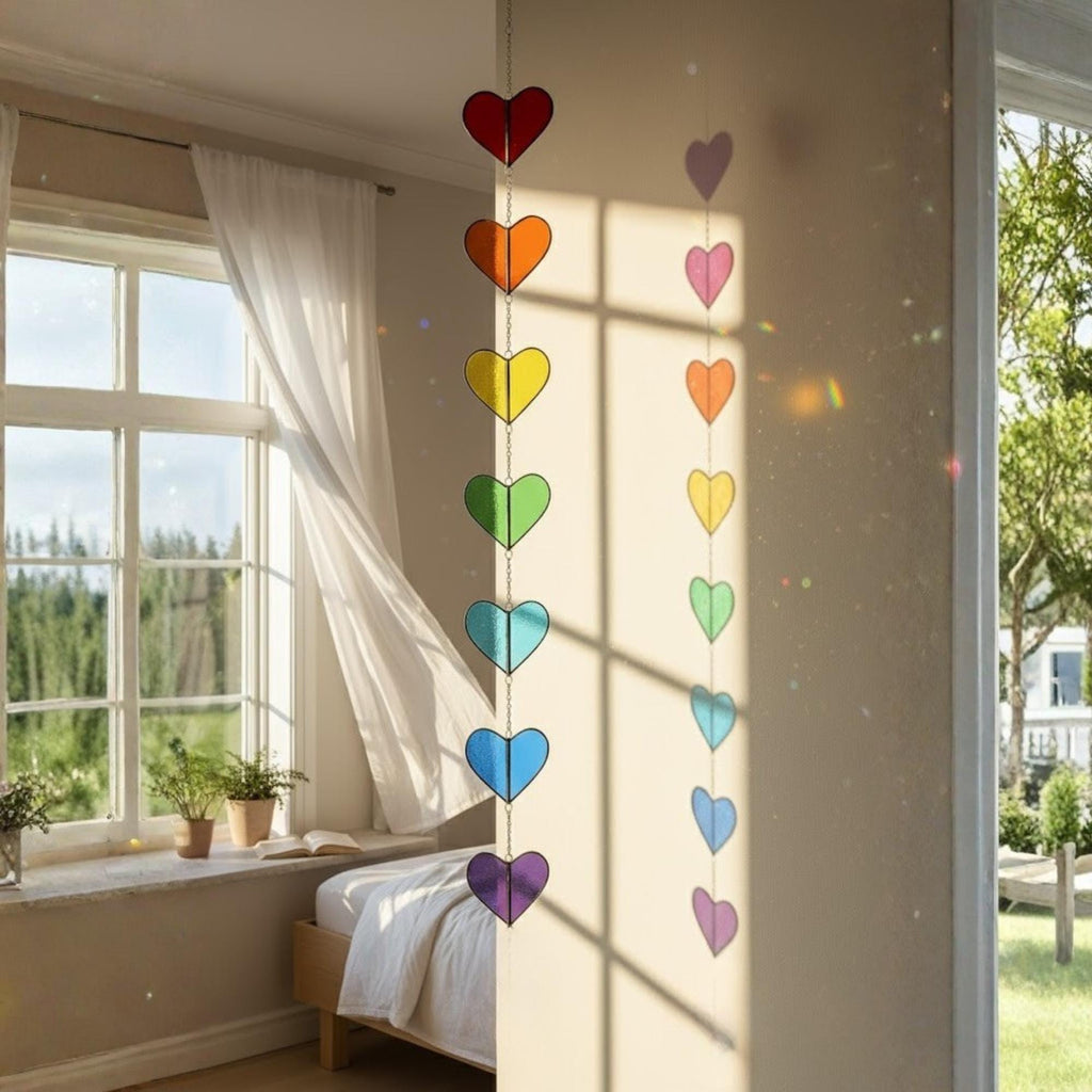 Rainbow Heart Stained Glass Suncatcher – Handmade Colorful Window Hanging, Pride Ornament, Valentine Gift, Birthday Decor, Holiday Home Art