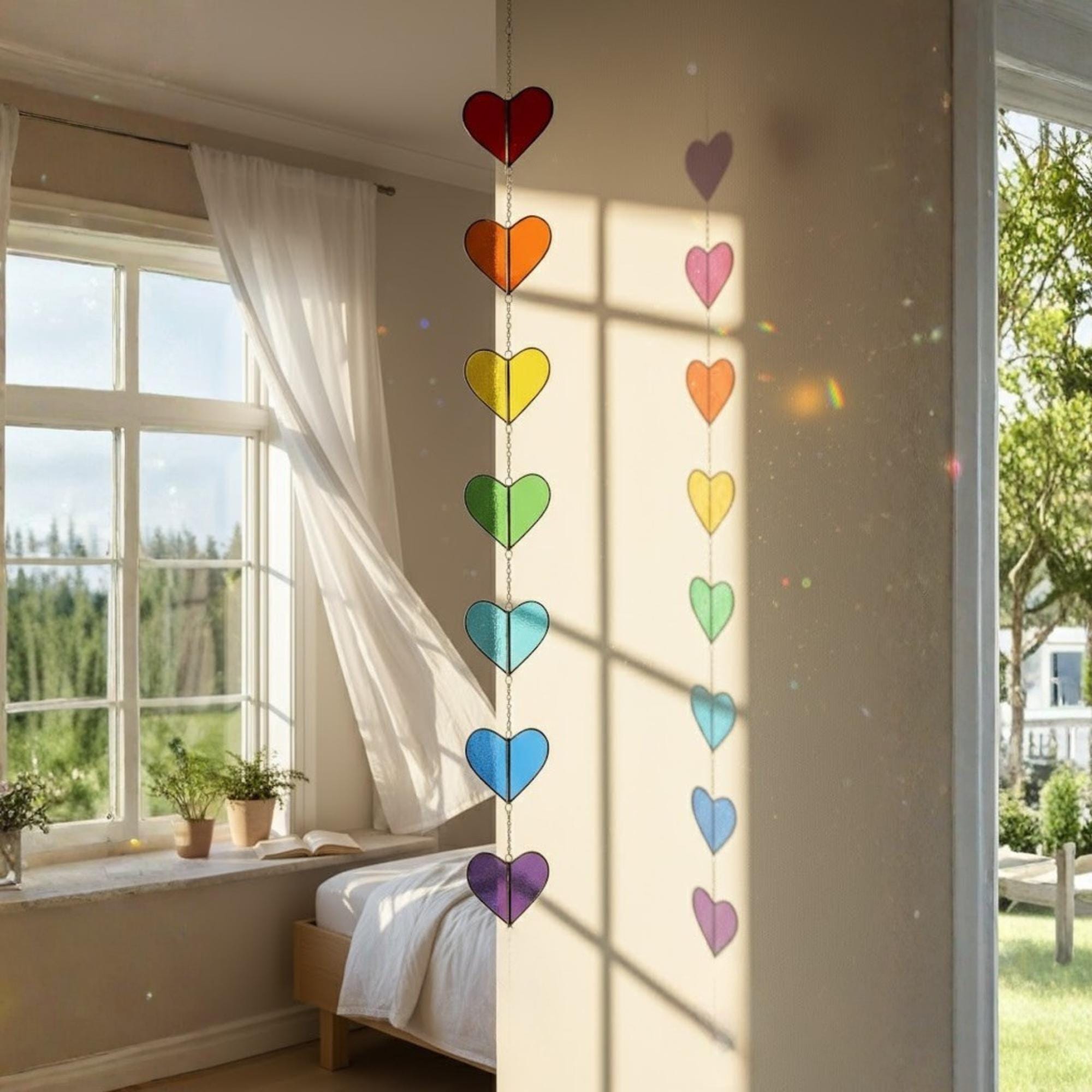 Rainbow Heart Stained Glass Suncatcher – Handmade Colorful Window Hanging, Pride Ornament, Valentine Gift, Birthday Decor, Holiday Home Art