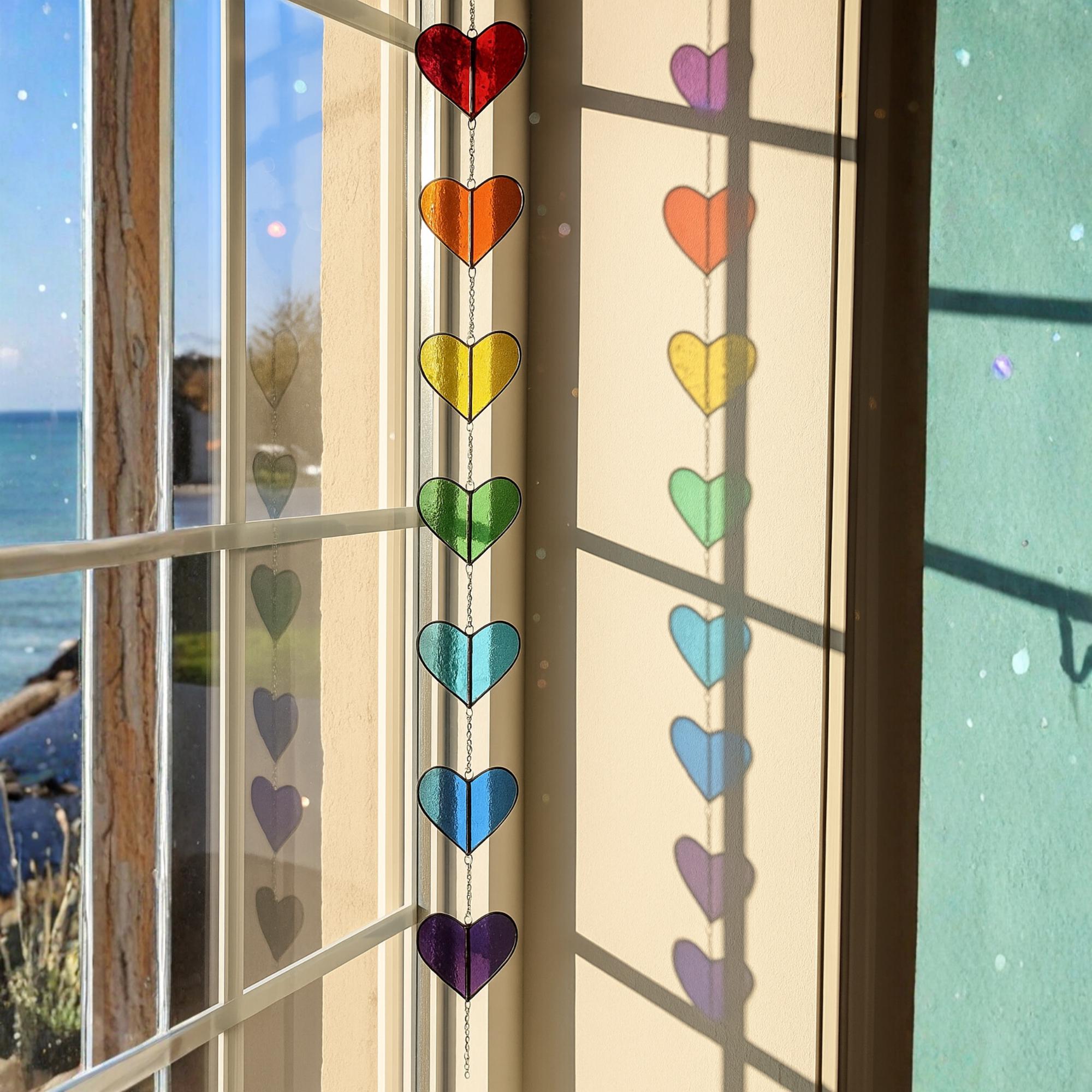 Rainbow Heart Stained Glass Suncatcher – Handmade Colorful Window Hanging, Pride Ornament, Valentine Gift, Birthday Decor, Holiday Home Art