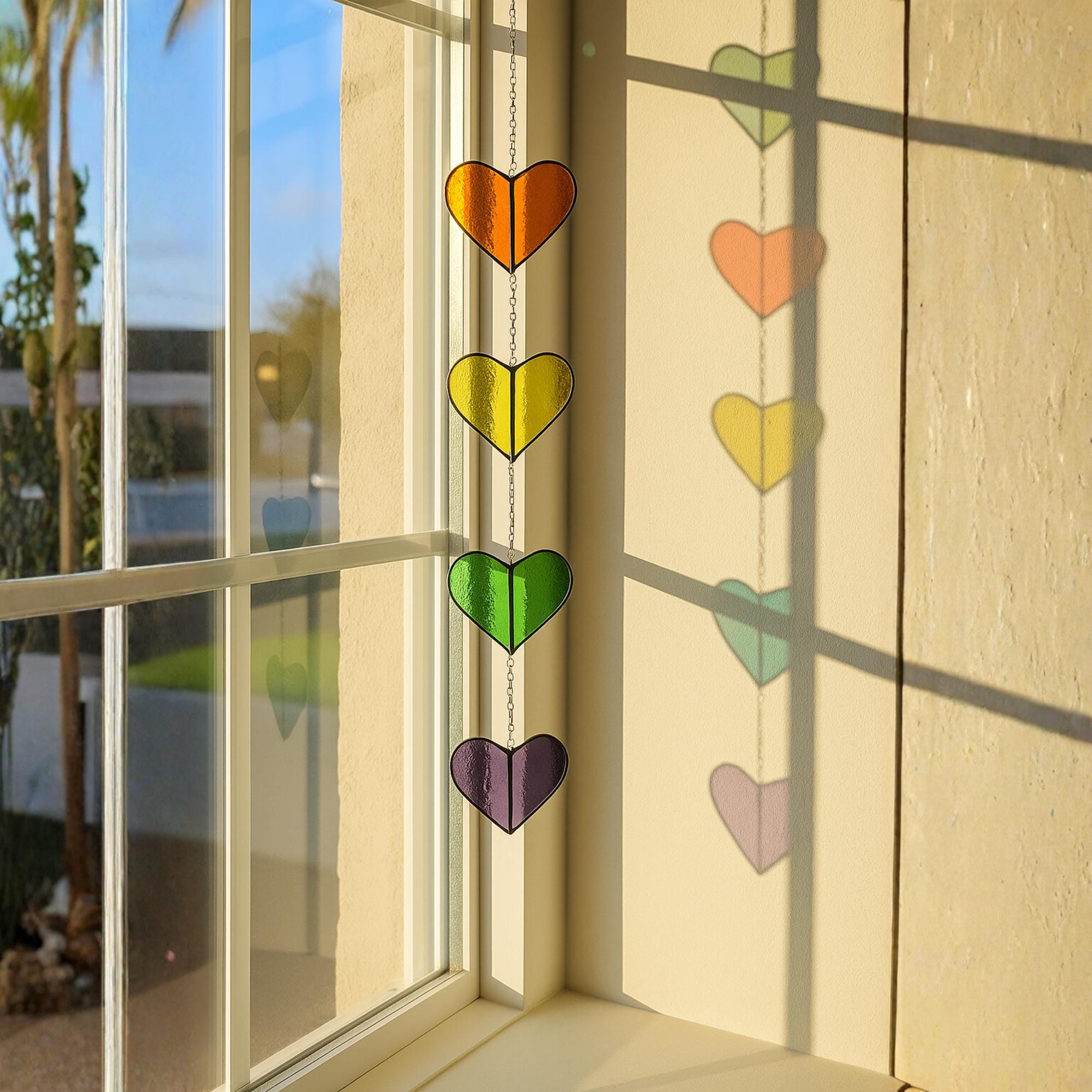 Rainbow Heart Stained Glass Suncatcher – Handmade Colorful Window Hanging, Pride Ornament, Valentine Gift, Birthday Decor, Holiday Home Art