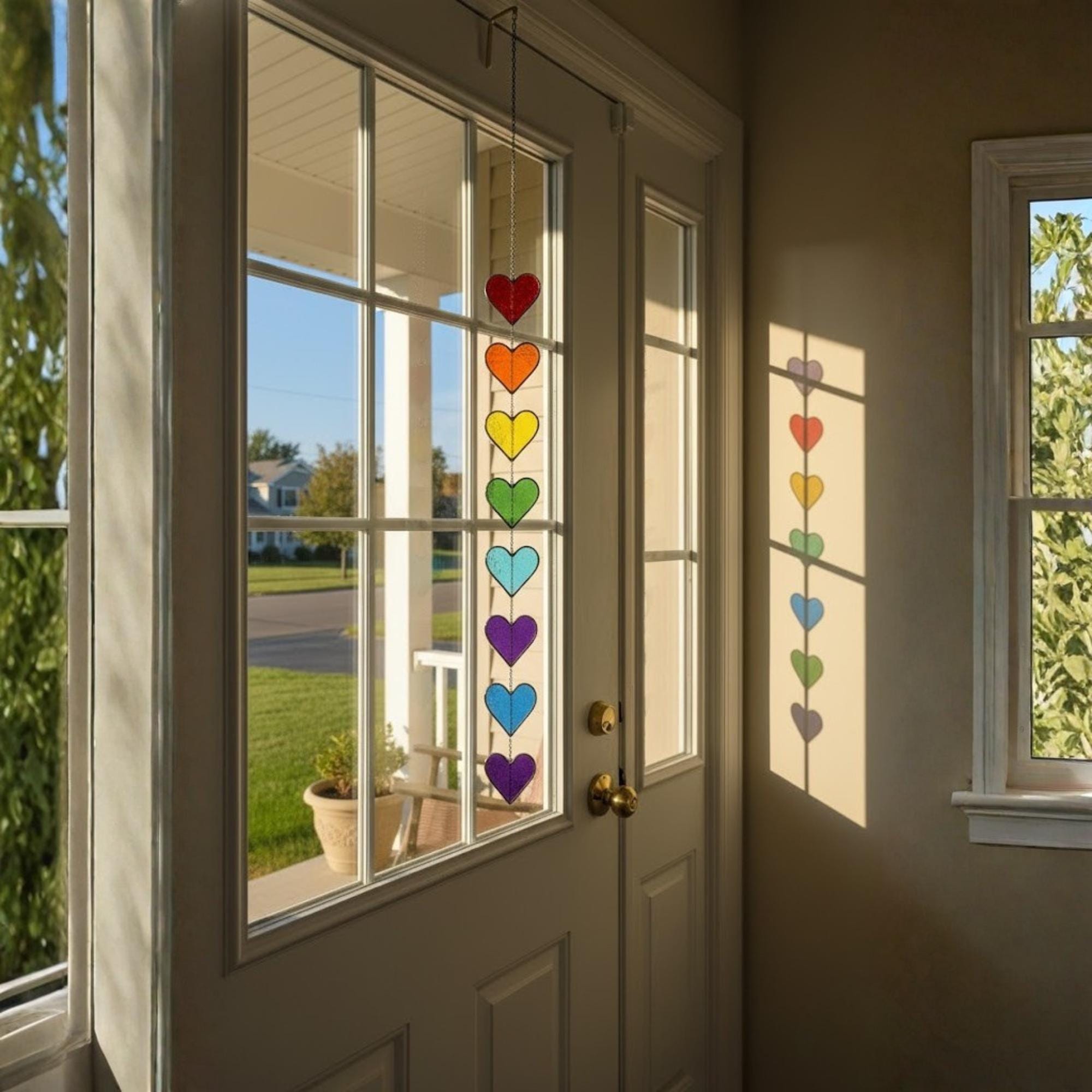 Rainbow Heart Stained Glass Suncatcher – Handmade Colorful Window Hanging, Pride Ornament, Valentine Gift, Birthday Decor, Holiday Home Art