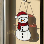Cute snowman ornament with red scarf – stained glass Christmas gift idea.