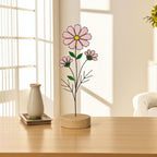 Stained Glass Chrysanthemum birth flower gift, personalized glass flower art on desk.