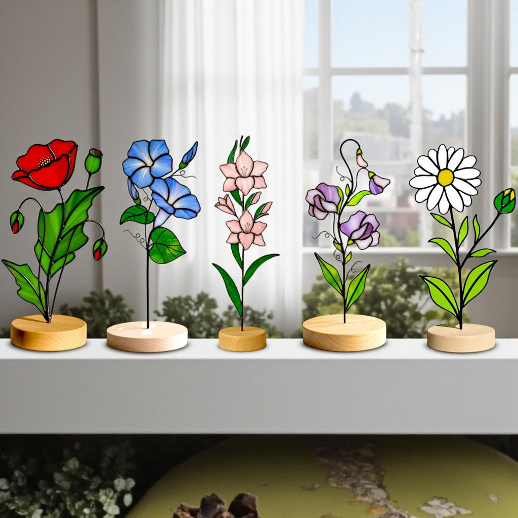 Stained Glass Poinsettia/Narcissus flower, elegant personalized gift home decor.