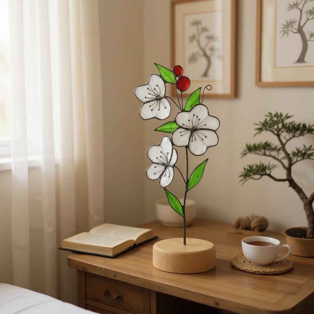 Stained Glass Honeysuckle or Lily flower art, perfect birthday gift for mom.