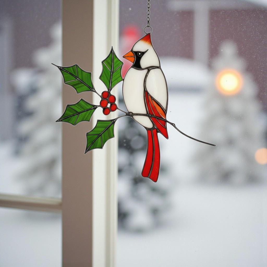 Stained Glass Cardinal Suncatcher, Memorial Gift for Mom, Sympathy Bird Art Decor, Christmas Window Hanging, Unique Bereavement Gift, friend