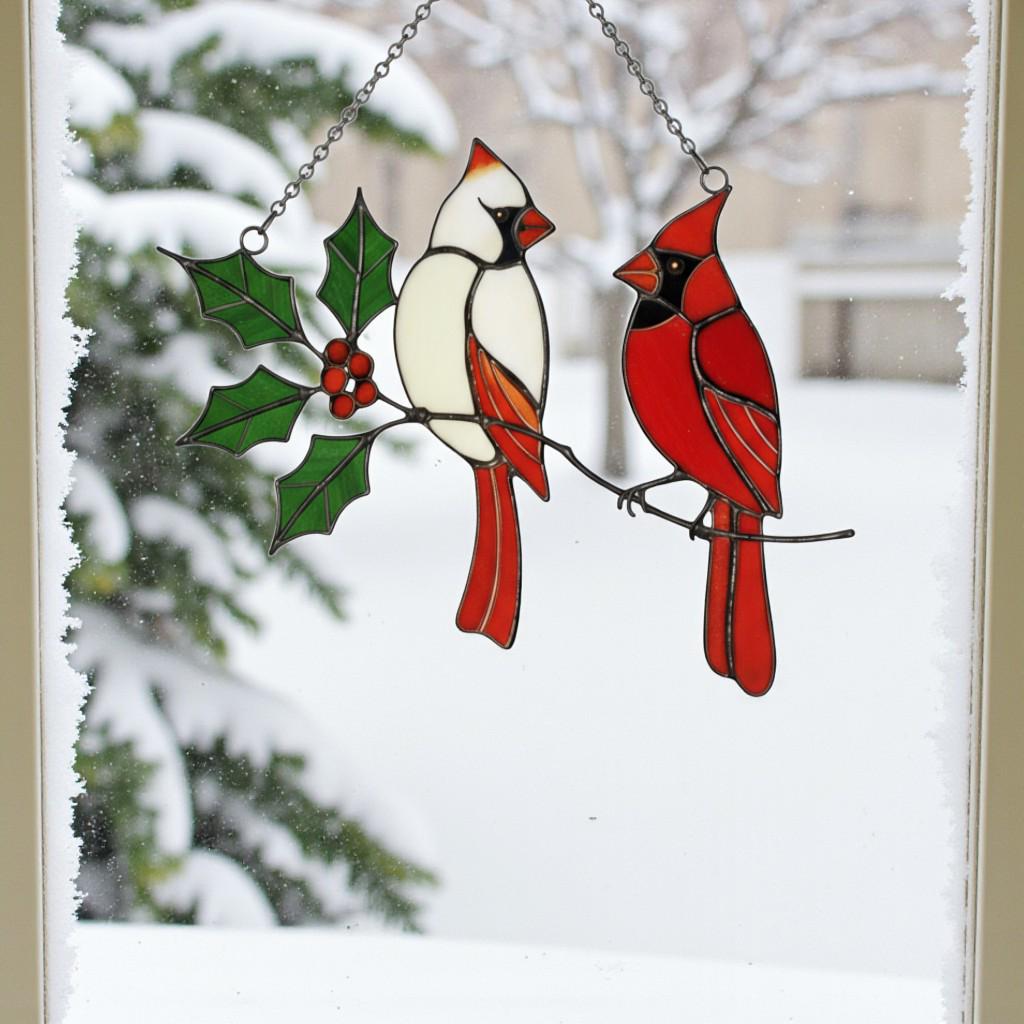 Stained Glass Cardinal Suncatcher, Memorial Gift for Mom, Sympathy Bird Art, Christmas Window Decor, Unique Bereavement Present, Bird Lover