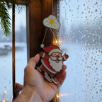 Skiing Santa Stained Glass Suncatcher, Christmas Window Decor, Unique Holiday Gift, Santa Ornament, Winter Wall Art, Handmade Christmas Gift