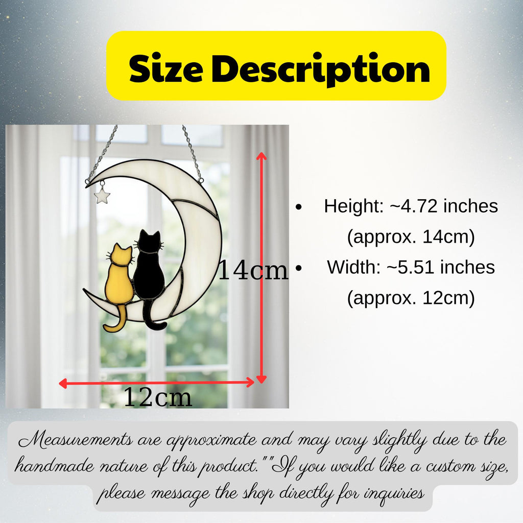 Handmade Stained Glass Cat on the Moon Suncatcher, Moon Window Hanging, Cat Lover Gift, Pet Memorial Keepsake, Peaceful Home Decor Art