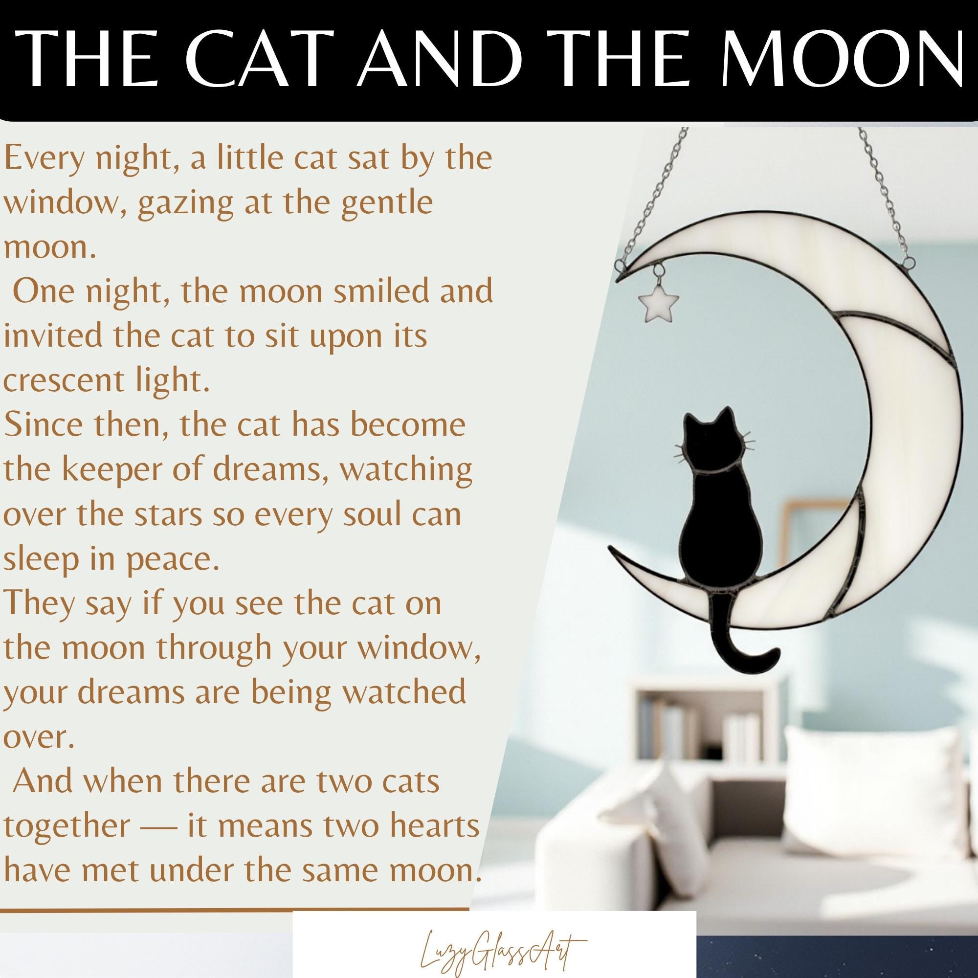 Stained Glass Cat on the Moon Suncatcher, Cat Memorial Gift, Pet Loss Keepsake, Handmade Window Hanging Art, Cat Lover Home Décor Gift