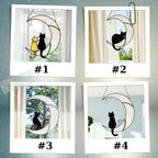 Handmade Stained Glass Cat on the Moon Suncatcher, Moon Window Hanging, Cat Lover Gift, Pet Memorial Keepsake, Peaceful Home Decor Art