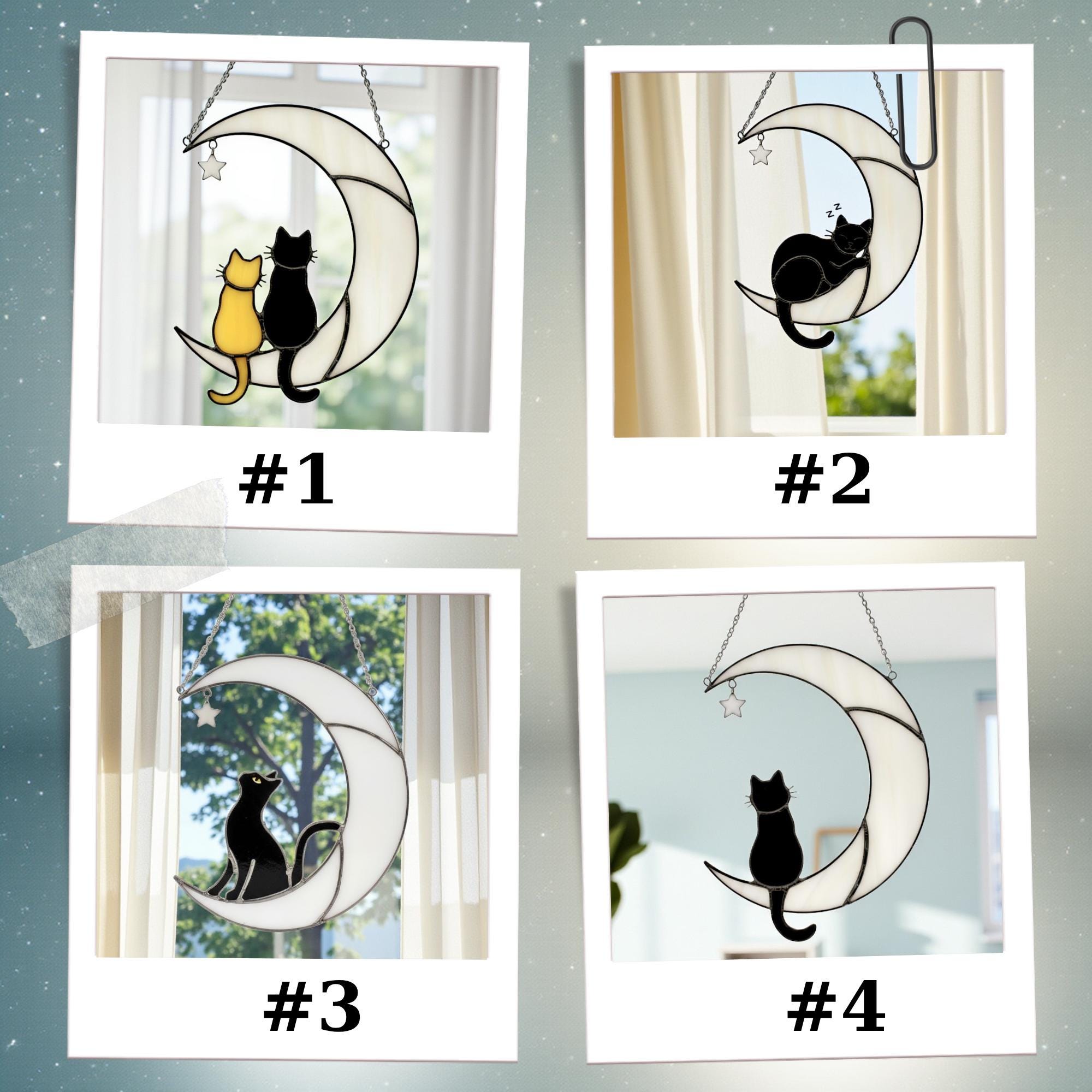 Stained Glass Cat on the Moon Suncatcher, Cat Memorial Gift, Pet Loss Keepsake, Handmade Window Hanging Art, Cat Lover Home Décor Gift