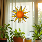 Stained Glass Sun Suncatcher – Handmade Sunlight Window Decor, Gift for Her, Mom, or Friend, Boho Wall Hanging, Summer Home Decoration Art