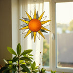 Stained Glass Sun Suncatcher – Handmade Sunlight Window Decor, Gift for Her, Mom, or Friend, Boho Wall Hanging, Summer Home Decoration Art