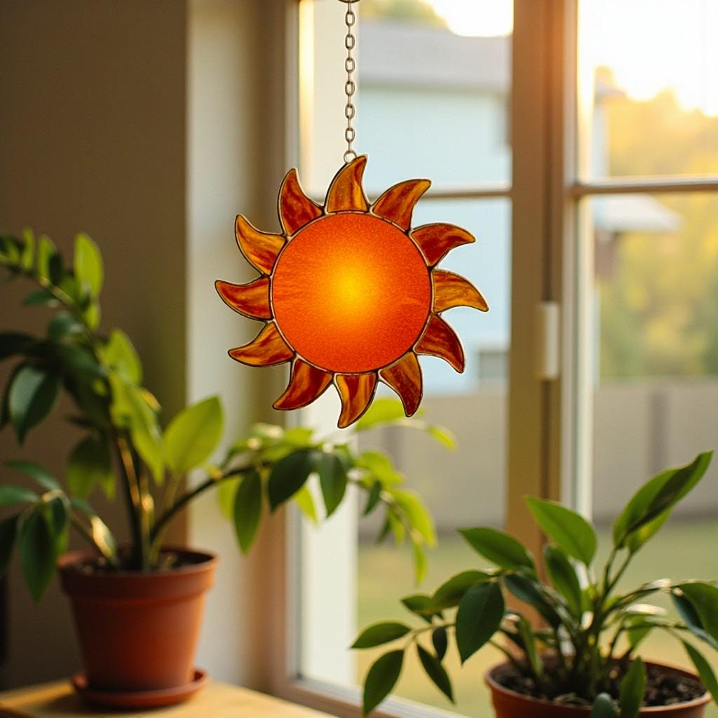 Stained Glass Sun Suncatcher – Handmade Sunlight Window Decor, Gift for Her, Mom, or Friend, Boho Wall Hanging, Summer Home Decoration Art