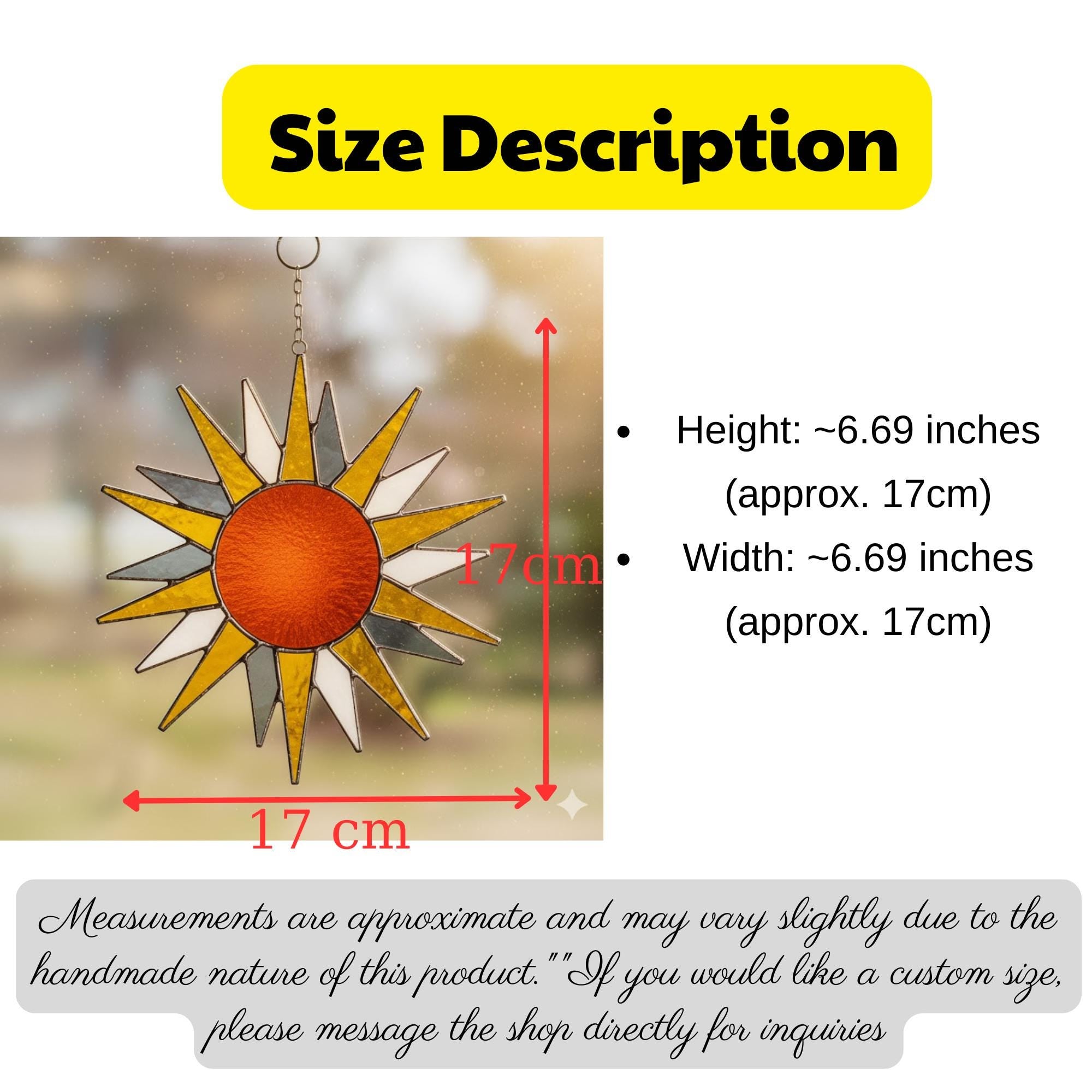 Stained Glass Sun Suncatcher – Handmade Sun Window Decor, Boho Wall Hanging Ornament, Summer Home Decoration Gift for Her, Mom, or Friend