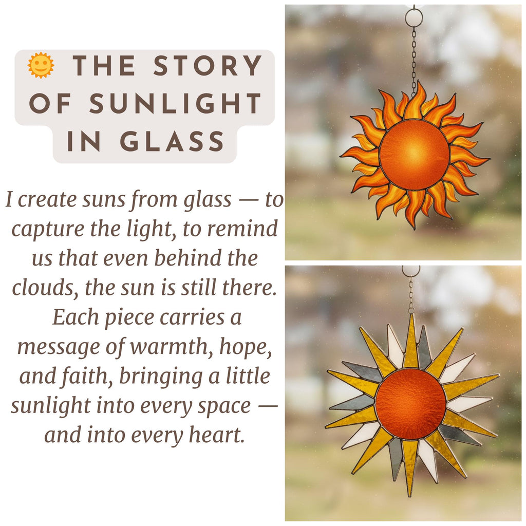 Stained Glass Sun Suncatcher – Handmade Sunlight Window Decor, Gift for Her, Mom, or Friend, Boho Wall Hanging, Summer Home Decoration Art