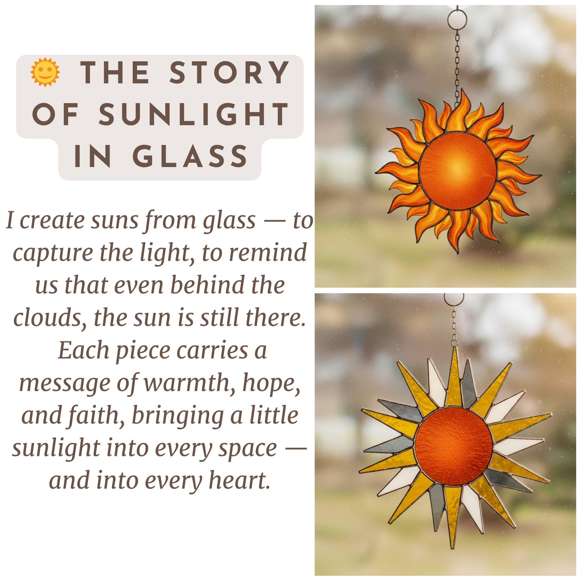 Stained Glass Sun Suncatcher – Handmade Sun Window Decor, Boho Wall Hanging Ornament, Summer Home Decoration Gift for Her, Mom, or Friend