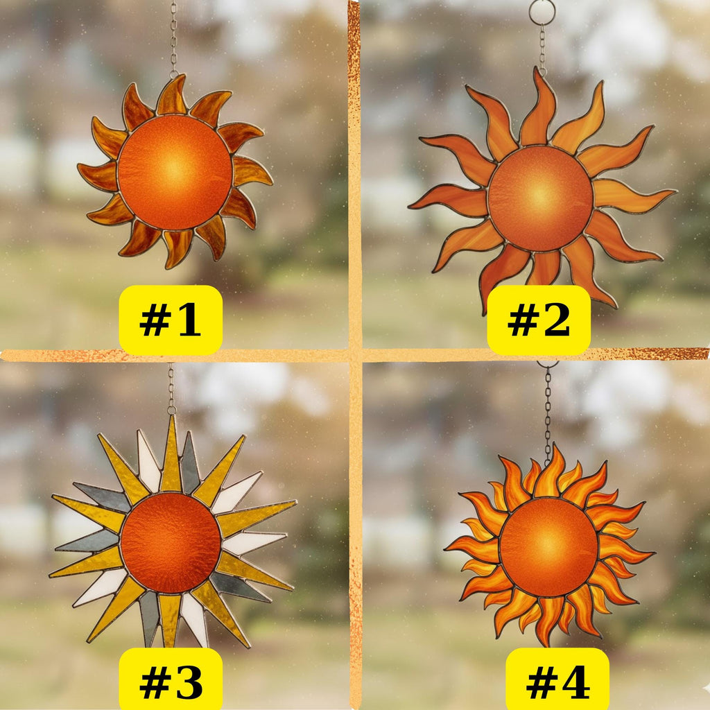 Stained Glass Sun Suncatcher – Handmade Sun Window Decor, Boho Wall Hanging Ornament, Summer Home Decoration Gift for Her, Mom, or Friend