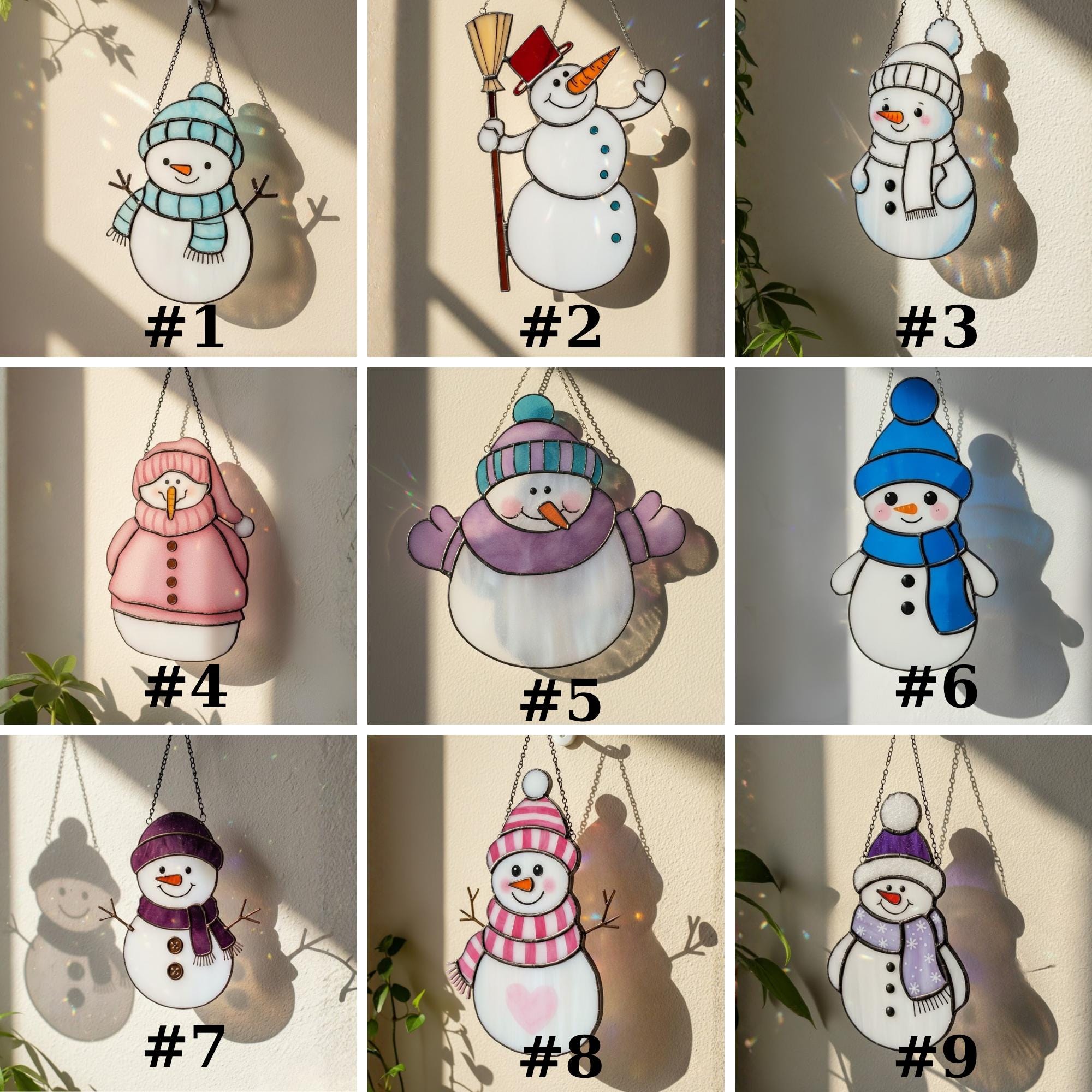 Size chart showing dimensions of stained glass snowman ornament – handmade winter decoration guide.