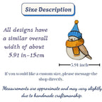 Size chart showing dimensions of bird stained glass ornament – handmade gift detail image.