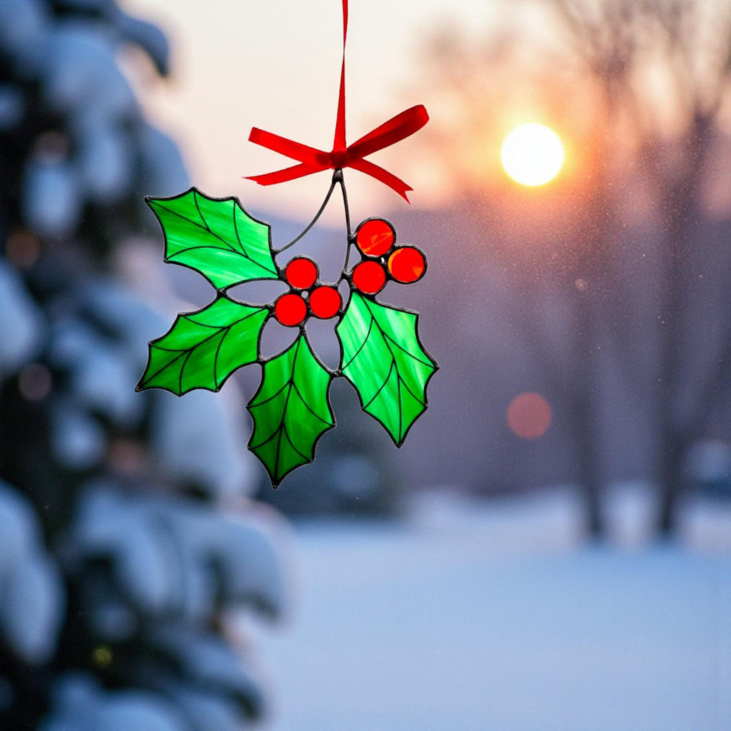Handmade glass art holly leaf – perfect Christmas ornament and unique handmade gift.