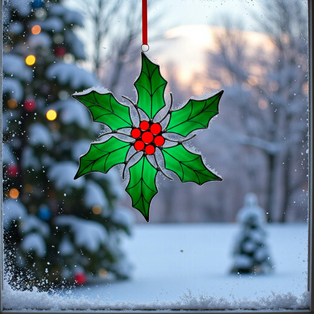 Handmade glass ornament shining on Christmas morning – perfect gift for her or holiday decor.
