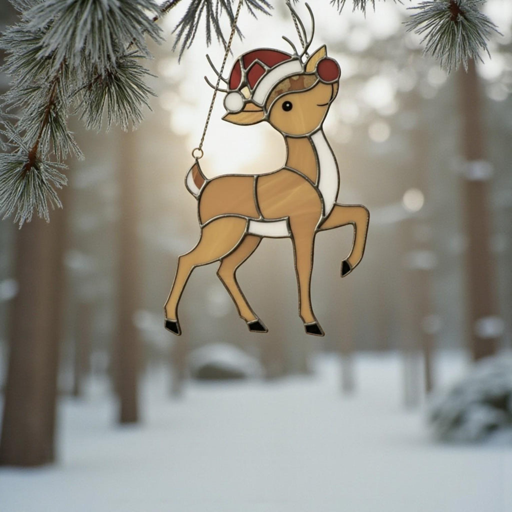 Rudolph Stained Glass Suncatcher Christmas Window Decor, Custom Reindeer Ornament Gift for Mom, Unique Holiday Wall Hanging Art,Personalized