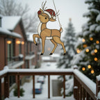 Rudolph Stained Glass Suncatcher Christmas Window Decor, Custom Reindeer Ornament Gift for Mom, Unique Holiday Wall Hanging Art,Personalized