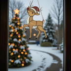Rudolph Stained Glass Suncatcher Christmas Window Decor, Custom Reindeer Ornament Gift for Mom, Unique Holiday Wall Hanging Art,Personalized