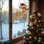 Rudolph Stained Glass Suncatcher Christmas Window Decor, Custom Reindeer Ornament Gift for Mom, Unique Holiday Wall Hanging Art,Personalized
