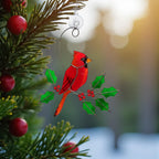 Stained glass cardinal suncatcher, red bird in winter with snow, handmade Christmas gift for him/her, unique winter decor.