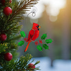 Stained glass cardinal suncatcher, red bird in winter with snow, handmade Christmas gift for him/her, unique winter decor.