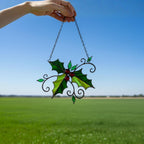 Stained glass leaf branch art hanging decor for garden or home windows.