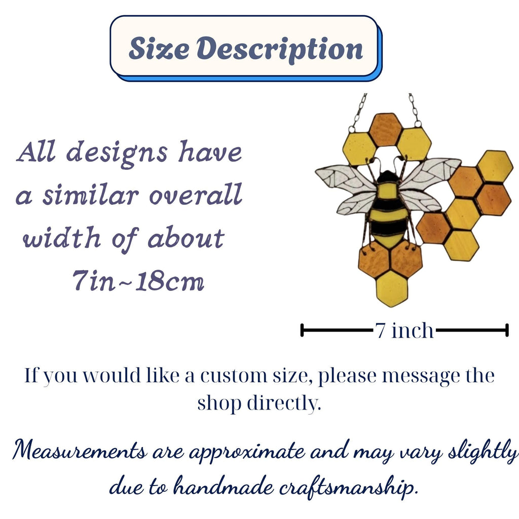 Bee & Honeycomb Stained Glass Suncatcher – Handmade Yellow Window Hanging Decor, Gift for Bee Lovers, Nature Inspired Glass Art Ornament