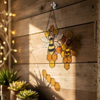 Bee & Honeycomb Stained Glass Suncatcher – Handmade Yellow Window Hanging Decor, Gift for Bee Lovers, Nature Inspired Glass Art Ornament