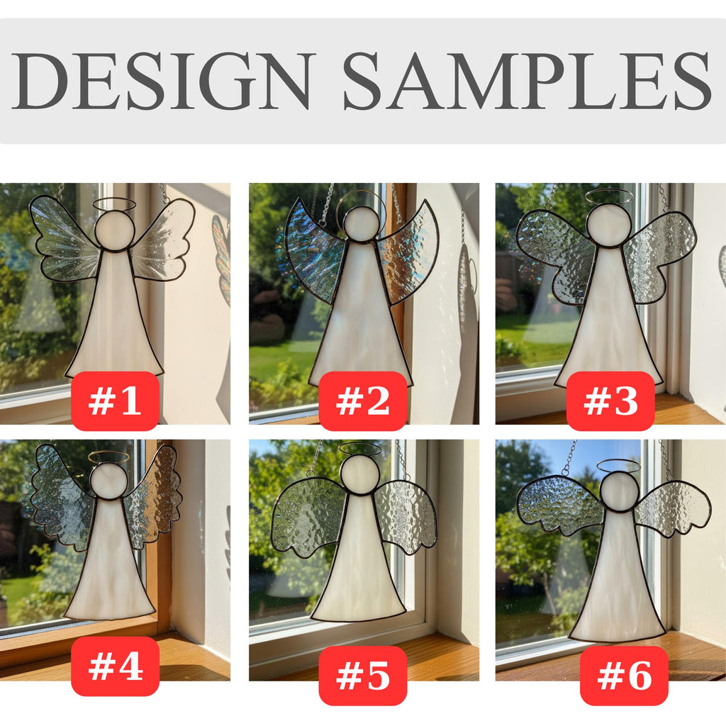 Stained glass angel gift box tied with silver ribbon, ready as memorial or holiday present.