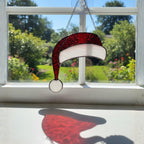 Santa Hat Stained Glass Suncatcher – Handmade Christmas Window Ornament, Holiday Home Decor, Festive Gift, Red and White Glass Art
