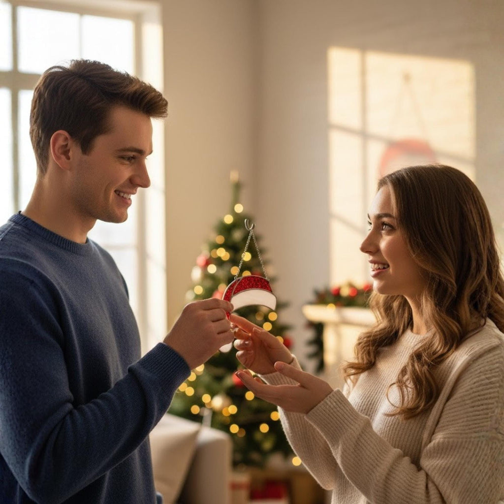 Santa Hat Stained Glass Suncatcher – Handmade Christmas Window Ornament, Holiday Home Decor, Festive Gift, Red and White Glass Art