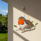 Red breast robin with dangling heart, romantic bird lover gift idea