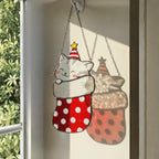 Christmas cat stained glass suncatcher shining in sunlight, perfect handmade holiday decor.