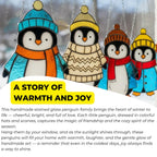 A story of warmth and joy card beside penguin suncatchers, handmade holiday decor and gift inspiration.