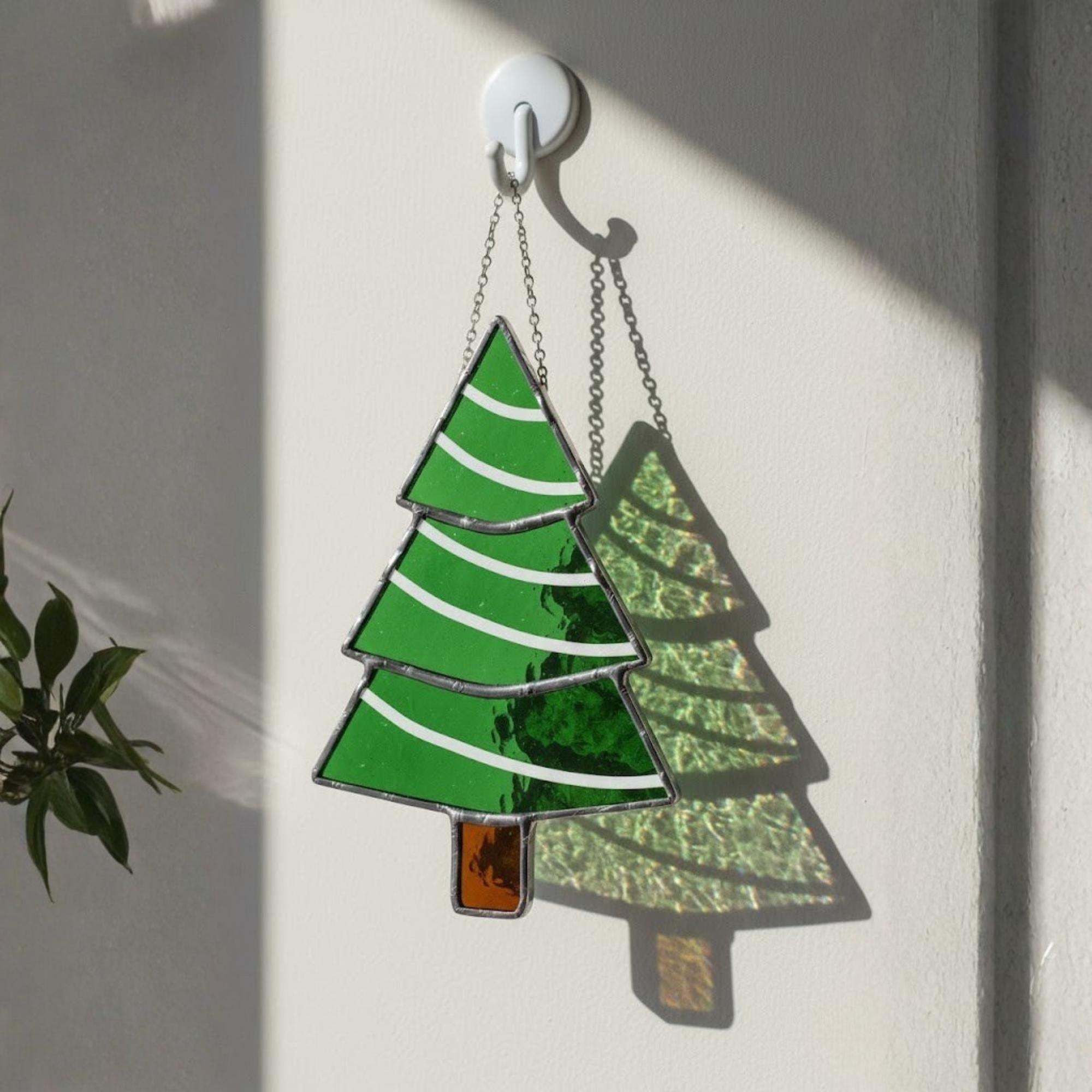 Stained Glass Christmas Tree Ornaments, Handmade Window Suncatcher Decor, Gift Stocking Stuffer, Secret Santa, Winter Holiday Decoration